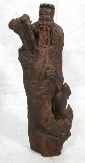 Appraisal: Carved Wood Bearded Man Figural Sculpture Asian man wearing hat