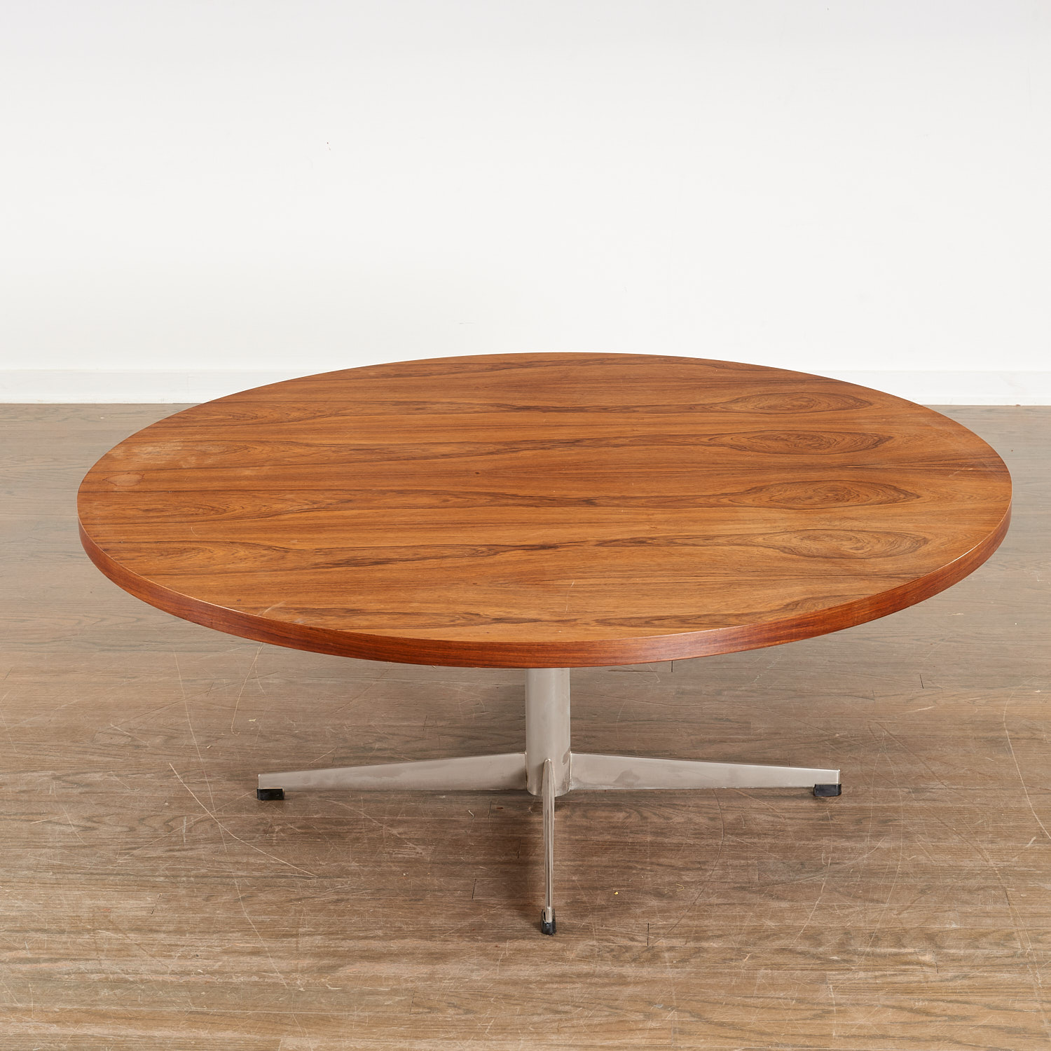 Appraisal: ARNE JACOBSEN STYLE PEDESTAL COFFEE TABLE c book-matched highly figured