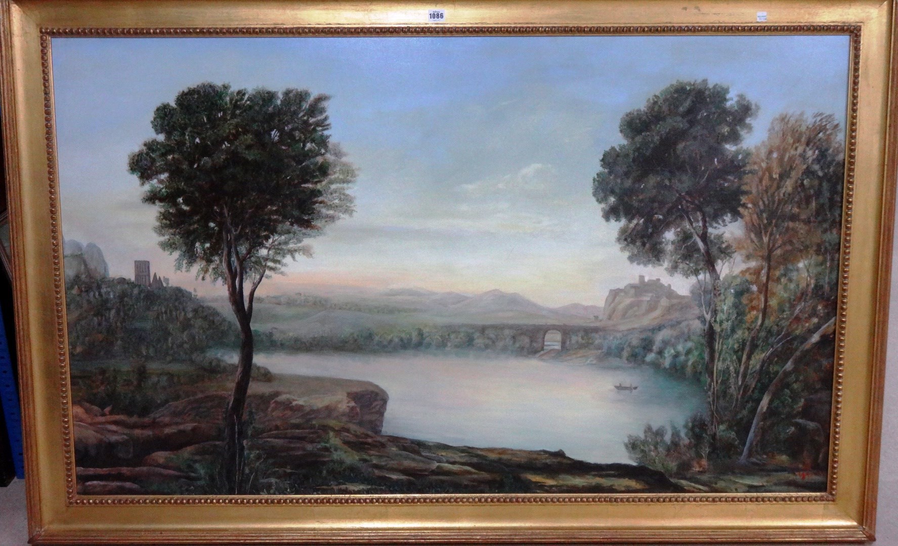 Appraisal: English School Extensive river landscape oil on canvas laid onboard