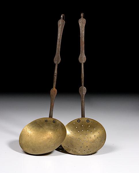 Appraisal: TWO AMERICAN BRASS AND WROUGHT IRON UTENSILS late th to