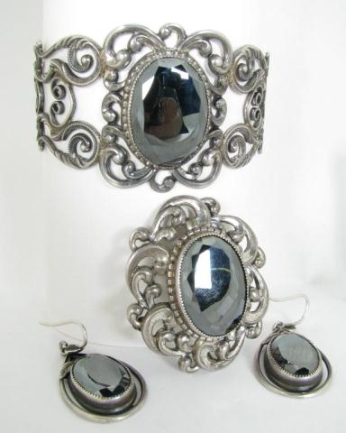 Appraisal: Vintage Danecraft Sterling Silver and faceted Hematite dangle earrings brooch