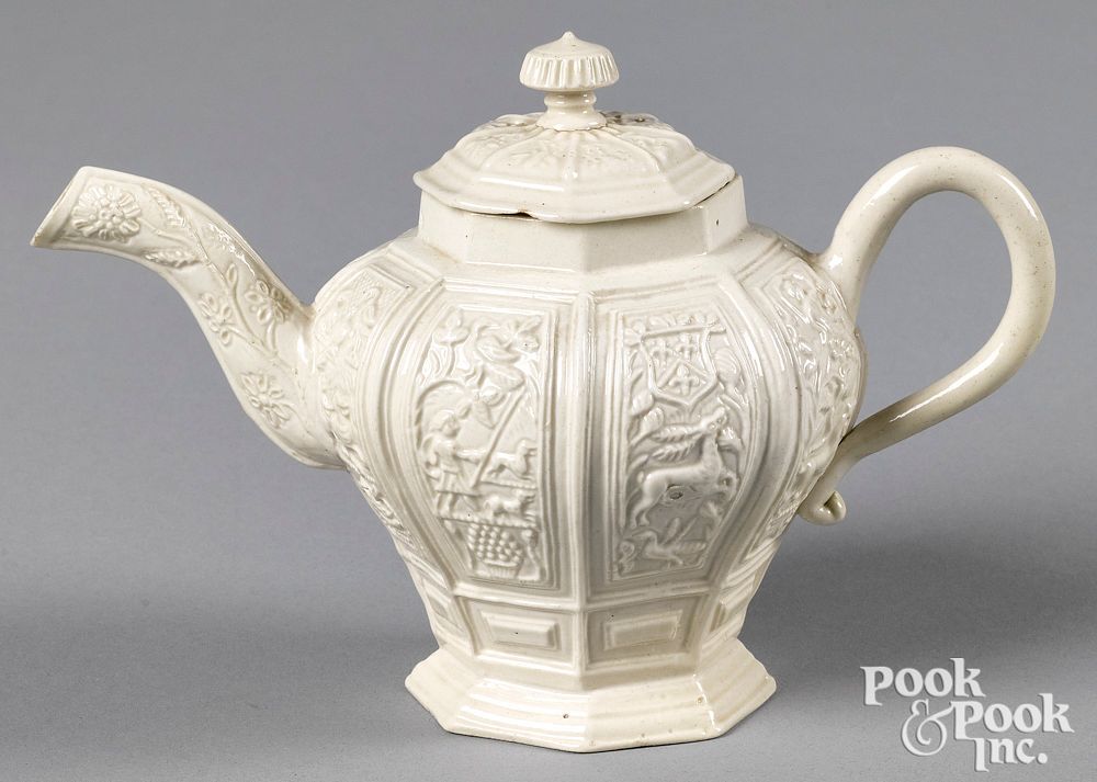 Appraisal: Staffordshire salt glaze stoneware teapot Staffordshire salt glaze stoneware teapot