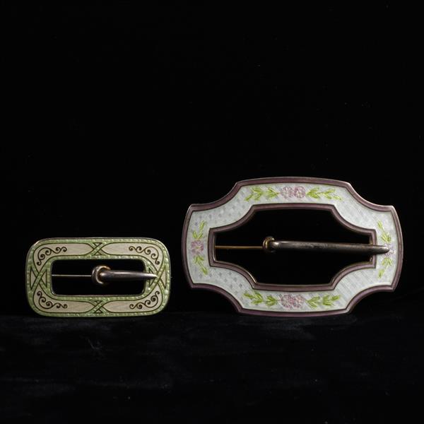 Appraisal: Two French enameled sterling silver belt buckles