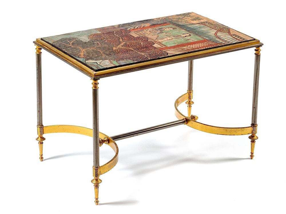 Appraisal: A Coromandel Lacquer-Inset Steel and Gilt Bronze Low Table A