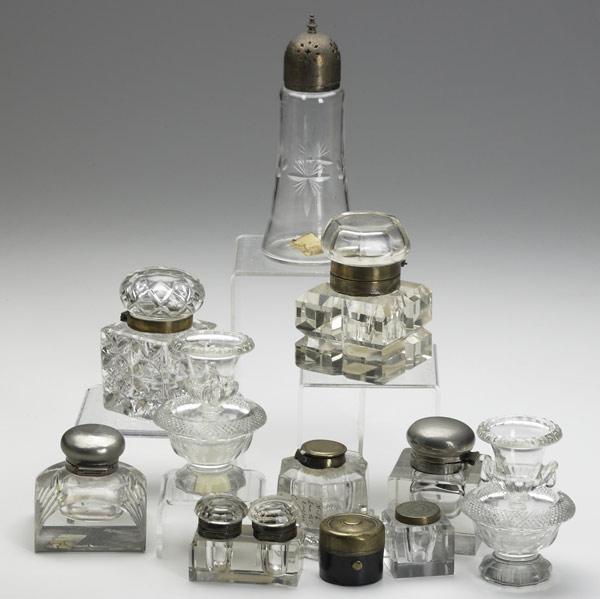 Appraisal: ASSORTED GLASS ACCESSORIES Thirteen pieces include eight inkwells four salts