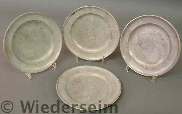 Appraisal: Set of four Continental pewter plates th c with touch