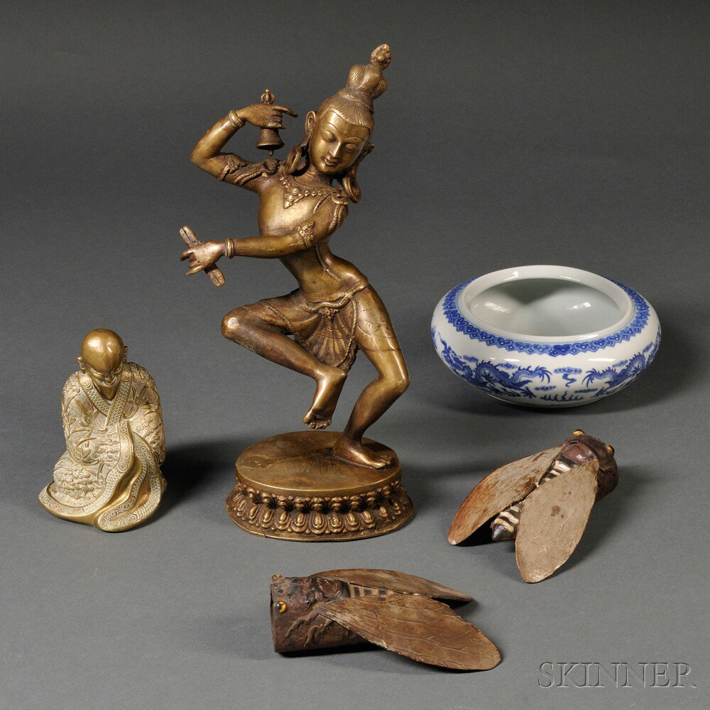 Appraisal: Five Assorted Asian Items including a bronze Tibetan-style dancing Buddhist