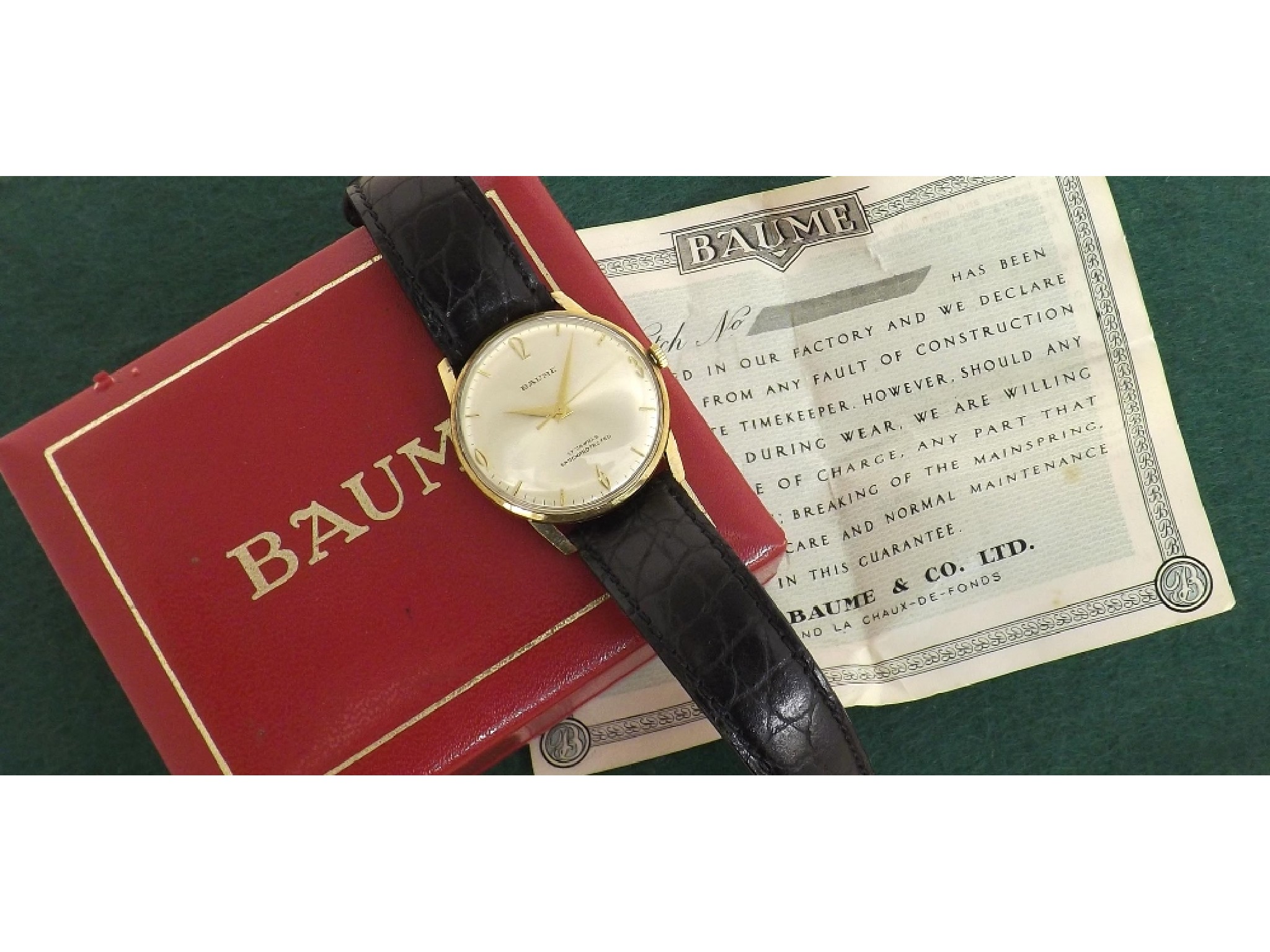 Appraisal: Baume ct gentleman's wristwatch the circular silvered dial with Arabic