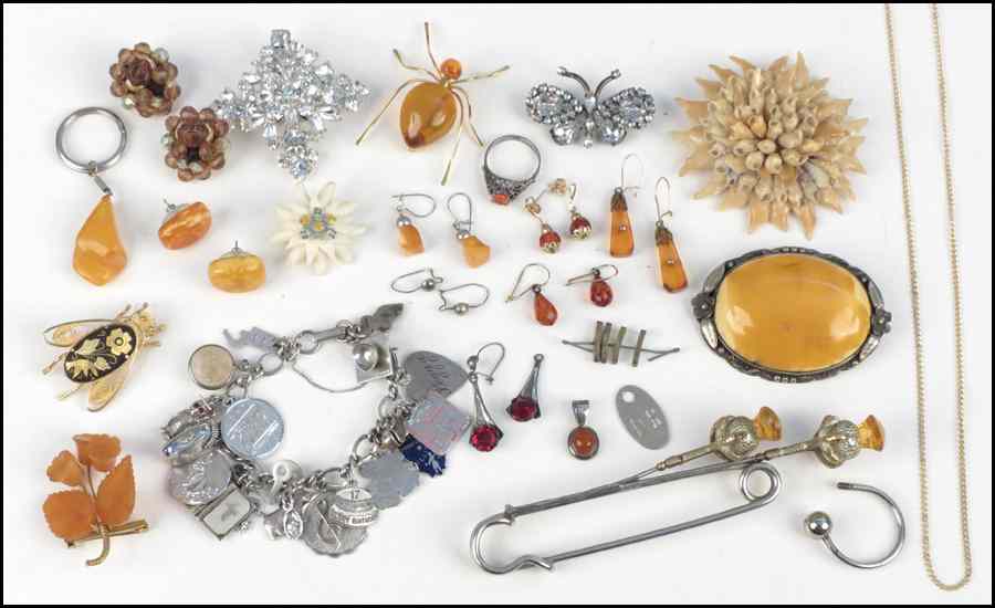 Appraisal: COLLECTION OF AMBER AND RHINESTONE JEWELRY Condition No Specific Condition