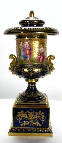 Appraisal: Royal Vienna porcelain lidded urn cobalt glaze with enameling gold