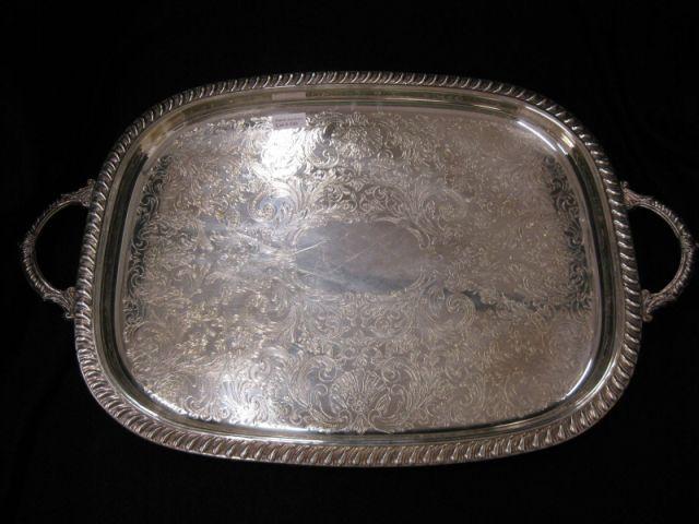 Appraisal: Silverplate Serving Tray gadroon border handled x