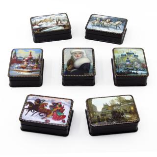 Appraisal: Grouping of Seven Vintage Russian Lacquered Boxes Grouping of Seven