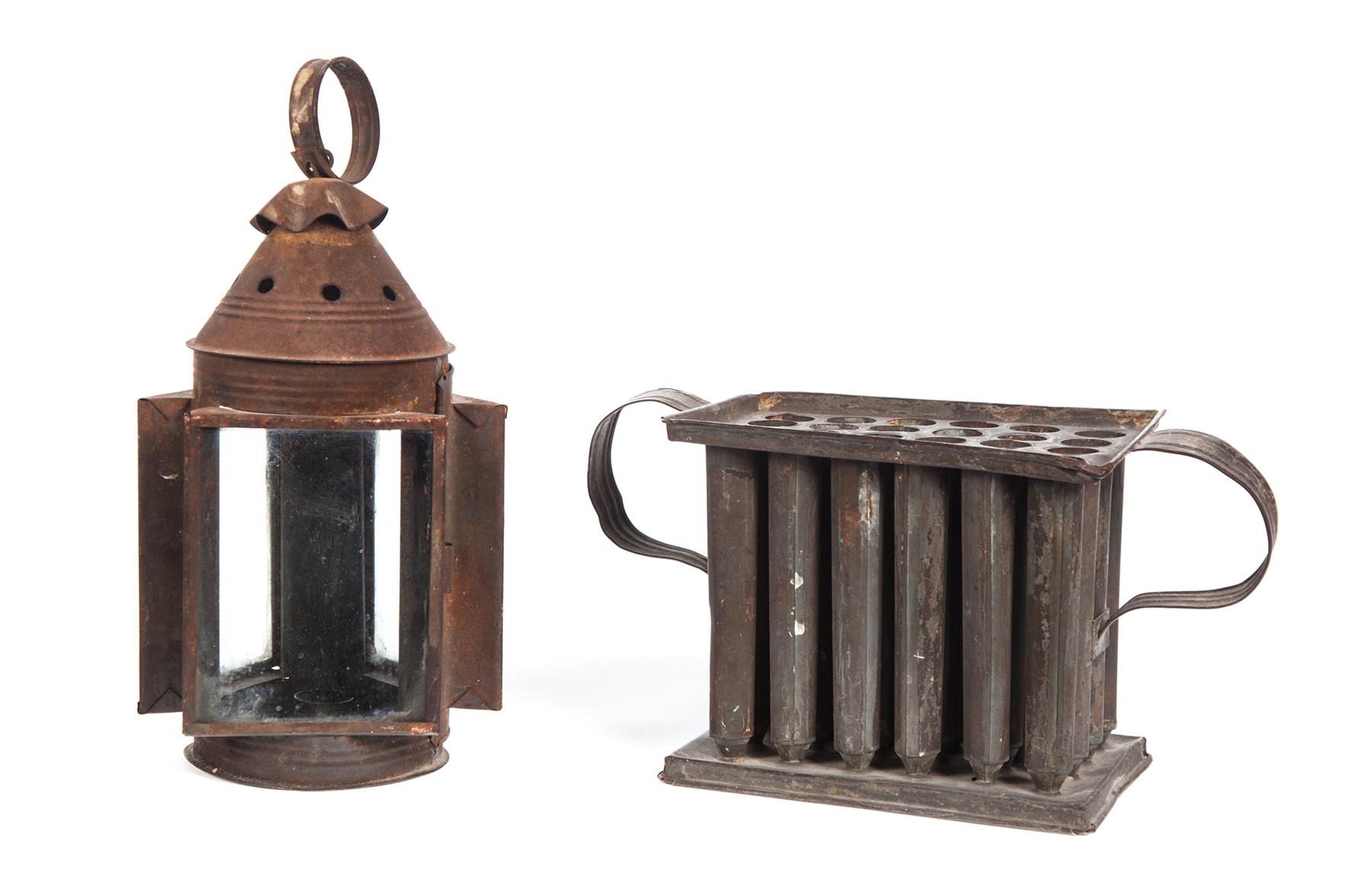 Appraisal: TWO PIECES OF EARLY LIGHTING American th century Tin candle