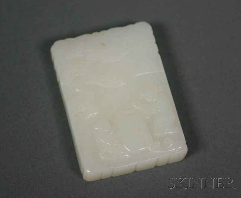 Appraisal: Jade Plaque China th century rectangular form surface carved with