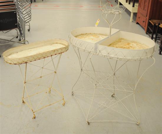 Appraisal: Oval wire plant stand with two tole and central stand