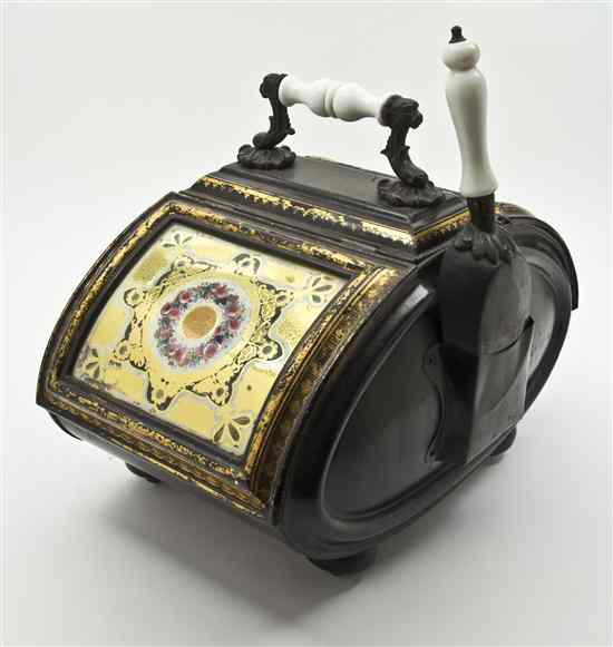 Appraisal: A Victorian Painted and Parcel Gilt Coal Scuttle having a