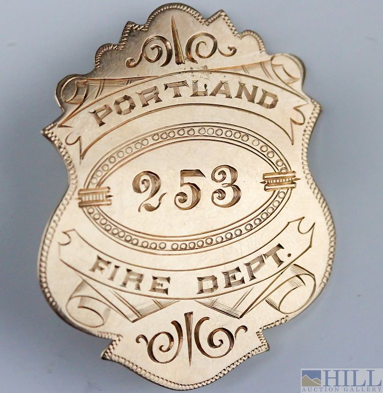 Appraisal: Antique k Gold Portland Oregon Firefighter Badge Solid gold fire