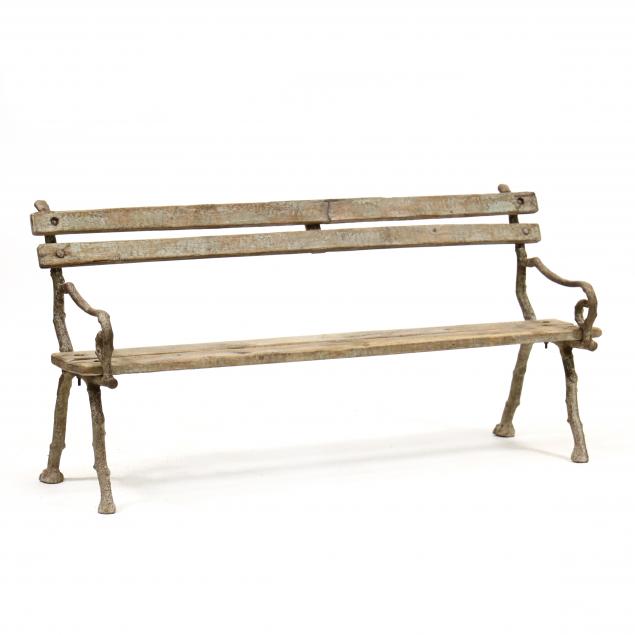 Appraisal: VINTAGE FAUX BOIS IRON AND WOOD PARK BENCH Early th