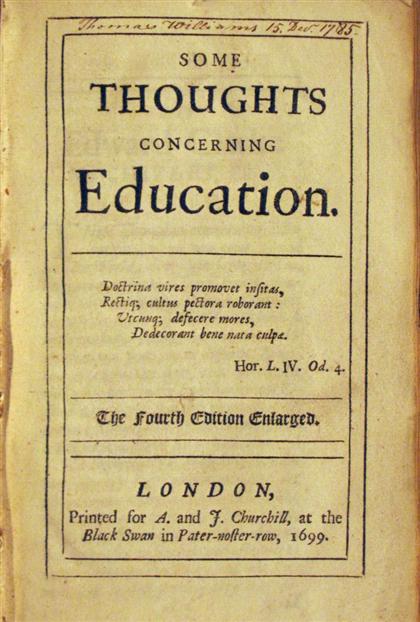 Appraisal: vol Locke John Some Thoughts Concerning Education London Printed for