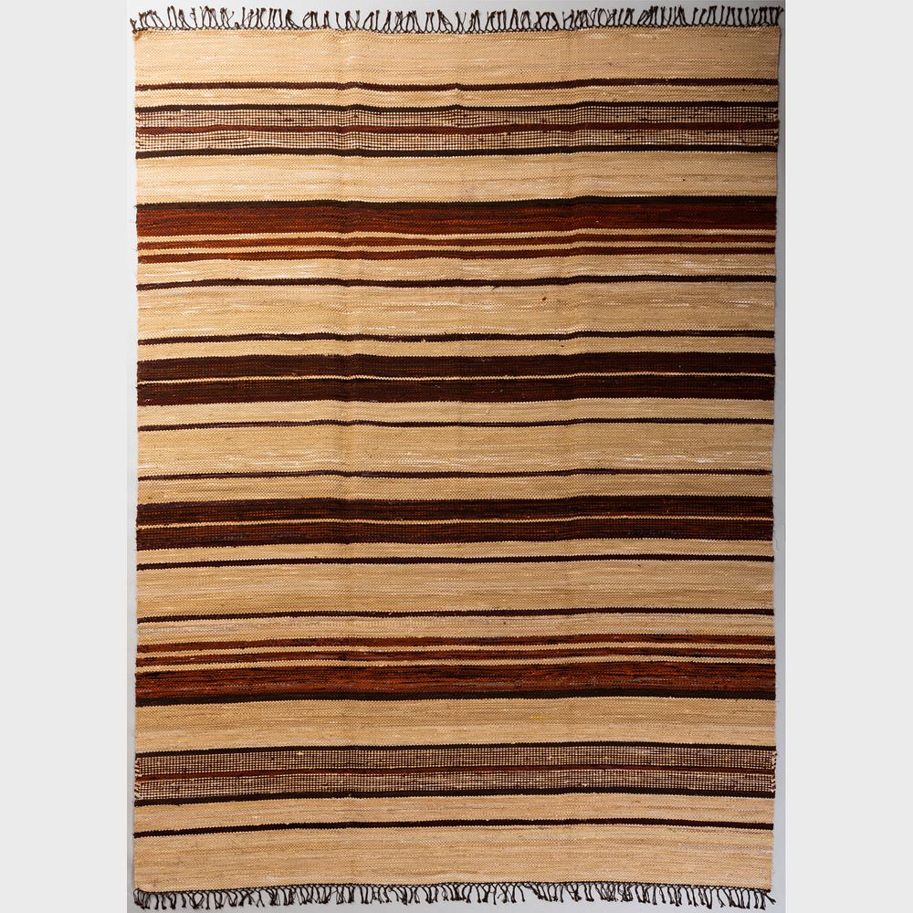 Appraisal: Large Brown and Beige Striped Rag Rug ft x ft