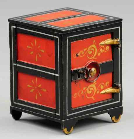 Appraisal: STENCILED DOOR SAFE BANK Cast iron painted in red and