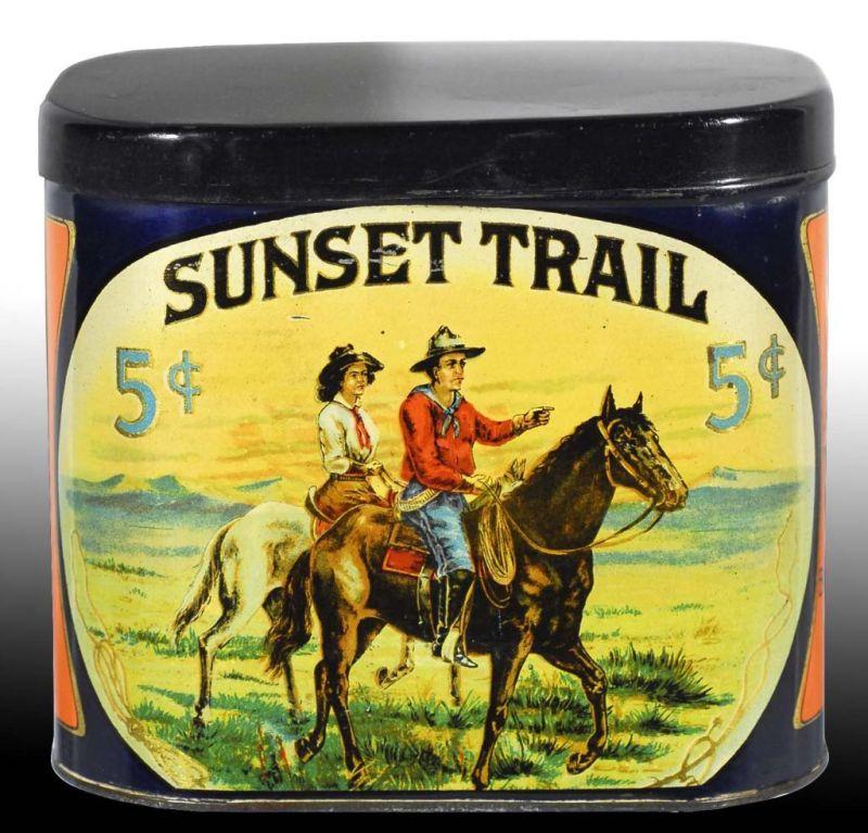 Appraisal: Sunset Trail Oval Cigar Tin Description Manufactured by the Roby