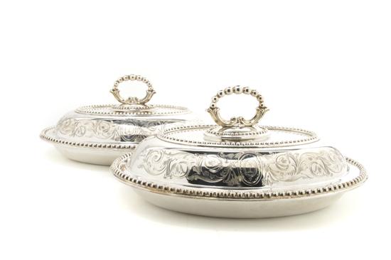 Appraisal: A Pair of English Silverplate Covered Vegetable Dishes Width inches