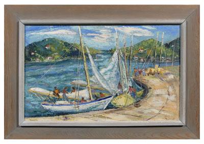 Appraisal: Corrie McCallum painting Sumter South Carolina born harbor with sailboats