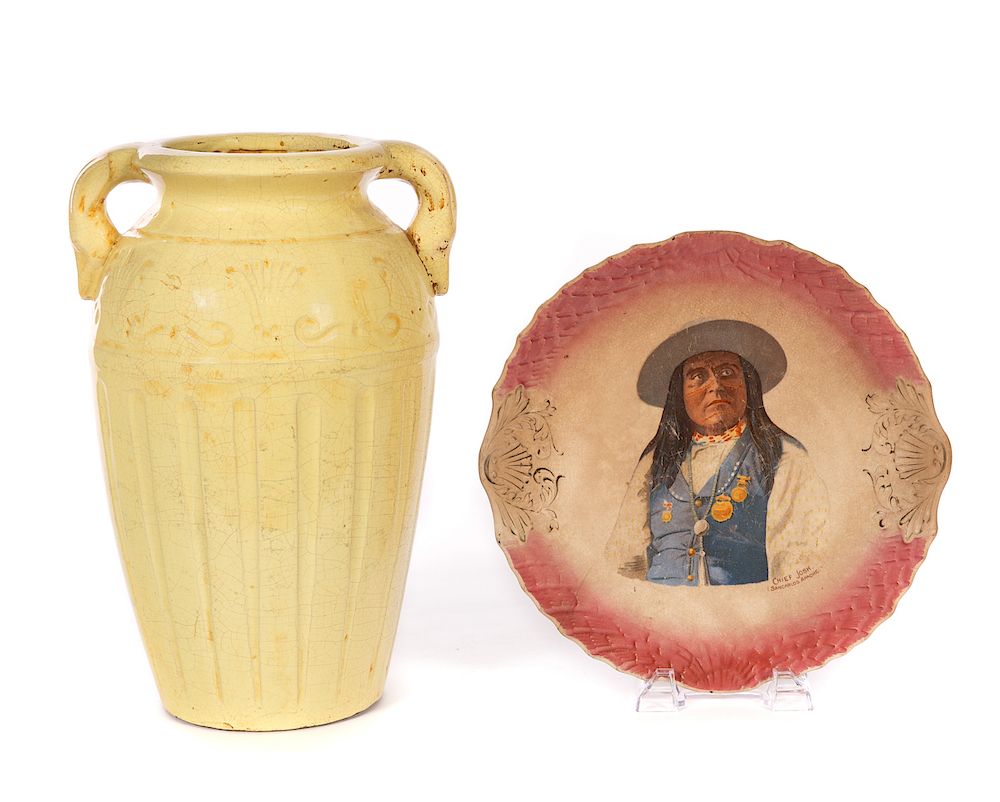 Appraisal: RRPCO Roseville Pottery Vase and Chief Josh Apache Portrait Plate