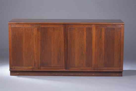 Appraisal: MID-CENTURY MODERN FRUITWOOD CREDENZA 's Pair bi-fold doors opening to