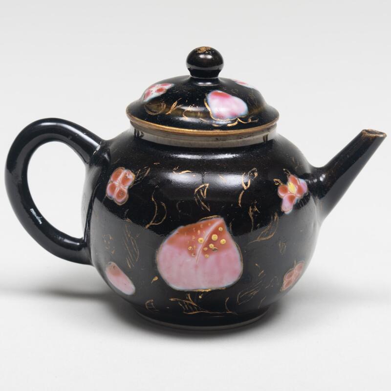 Appraisal: Miniature Chinese Black Ground Famille Porcelain Teapot and Cover Unmarked