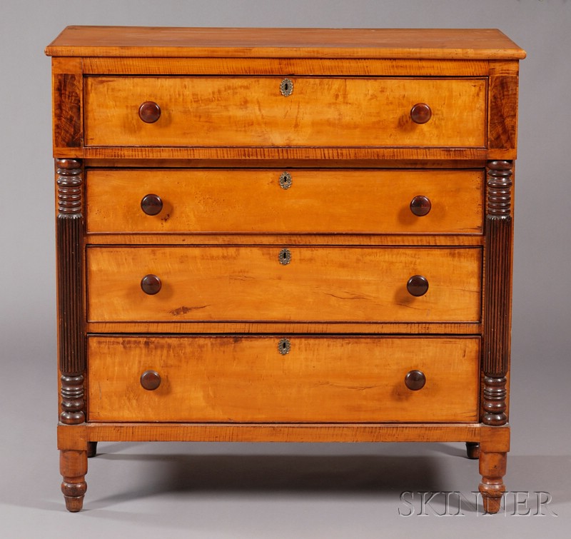 Appraisal: Classical Maple and Mahogany Veneer Chest of Four Drawers possibly