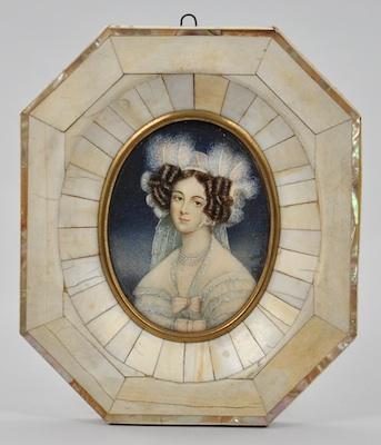 Appraisal: A Miniature Portrait of a Young Lady with a Feathered