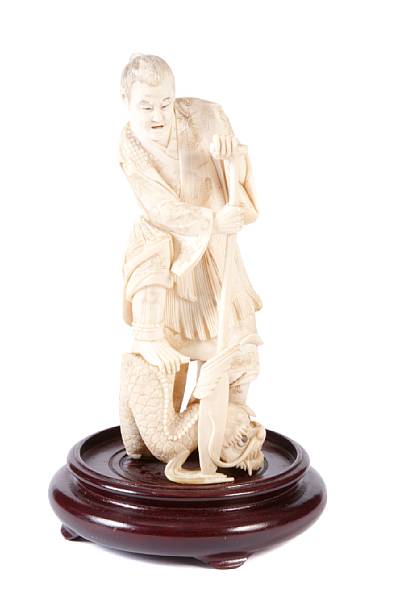 Appraisal: A Japanese ivory carving of a fisherman height in width