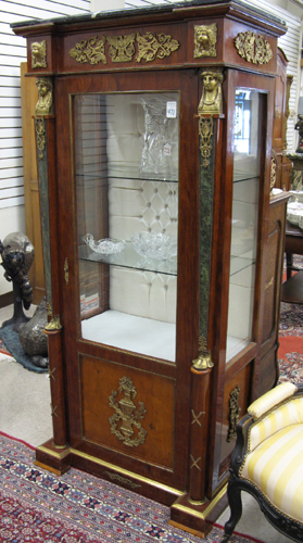 Appraisal: FRENCH EMPIRE STYLE VITRINE of walnut construction with ornate ormolu