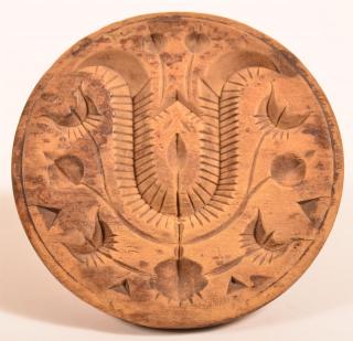 Appraisal: th Century Carved Stylized Tulip Butter Print th Century Deep