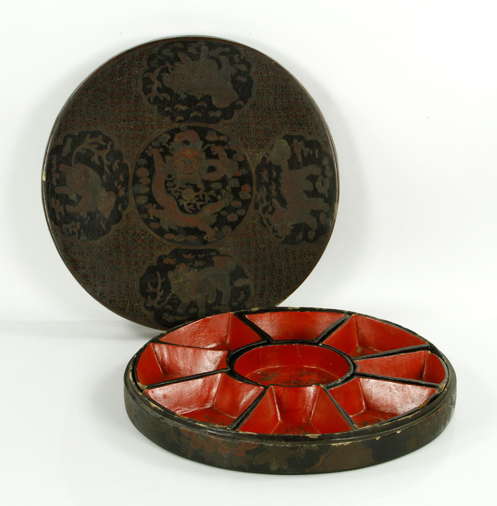 Appraisal: - th C Chinese Enameled Papier-M ch Condiment Tray th