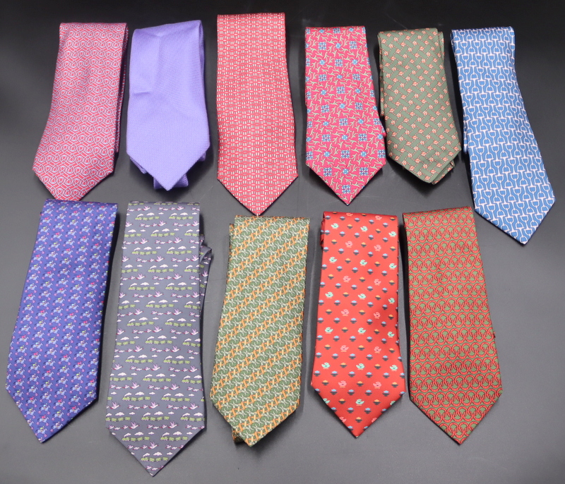 Appraisal: COUTURE HERMES SILK TIES Hermes silk ties of various patterns