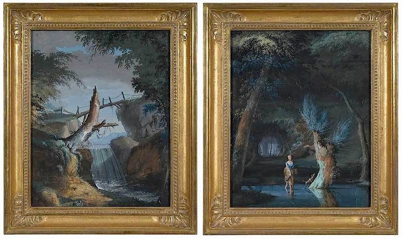 Appraisal: Pair French School Landscapes th th century Woodland with A