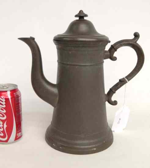 Appraisal: th c pewter coffee pot by T S Derby Middletown