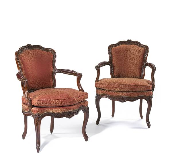 Appraisal: An assembled set of six Louis XV walnut fauteuils en