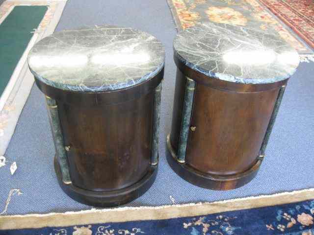 Appraisal: Pair of Marble Top Side Drum Tables with doors column