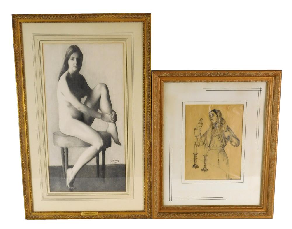 Appraisal: Two framed drawings on paper including Thomas R Dunlay American