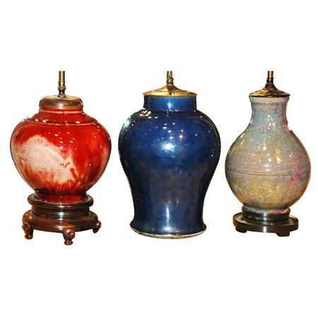 Appraisal: Group of Three Chinese Glazed Porcelain Lamps Estimate -