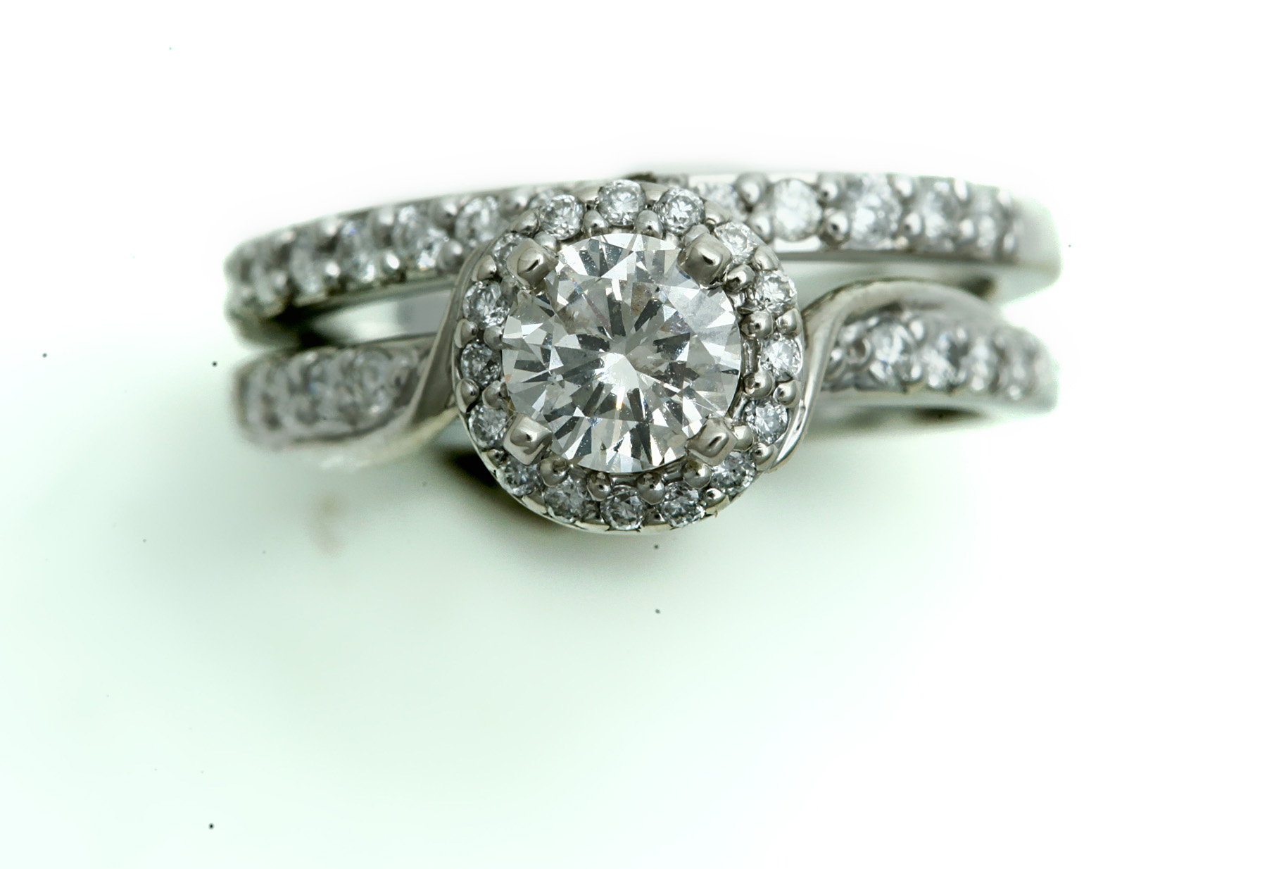 Appraisal: DIAMOND BRIDAL SET American th century White gold ring marked