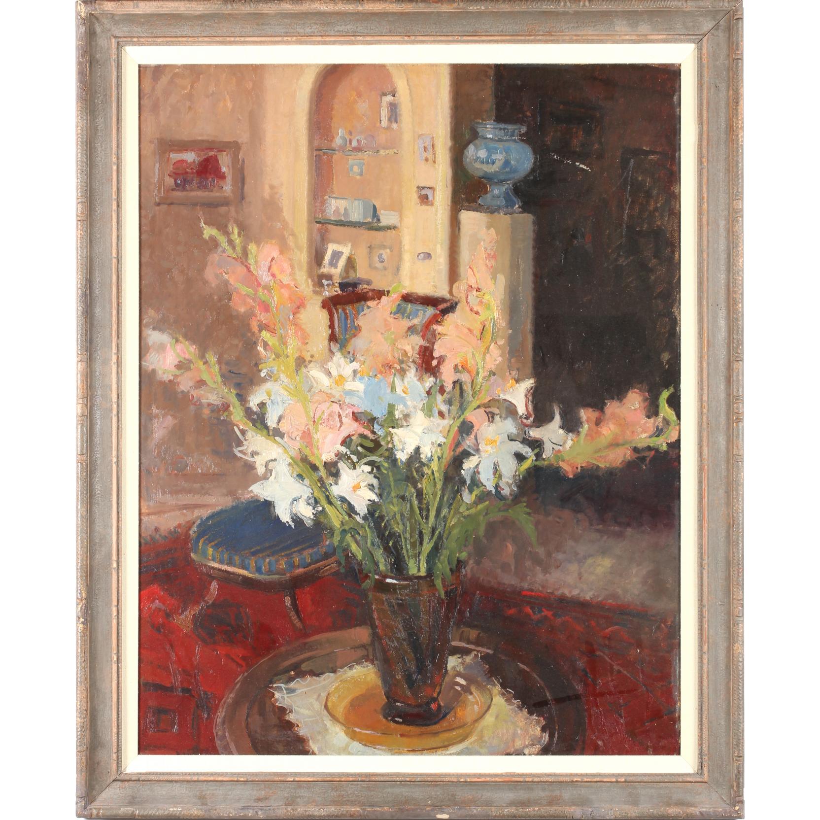 Appraisal: Continental School th century Interior with Still Life oil on