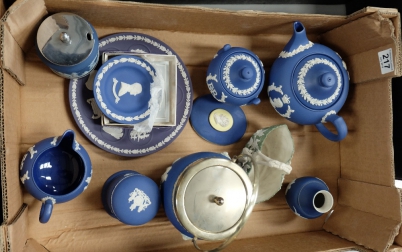 Appraisal: A collection of Wedgwood Royal Blue jasperware pieces including teapot