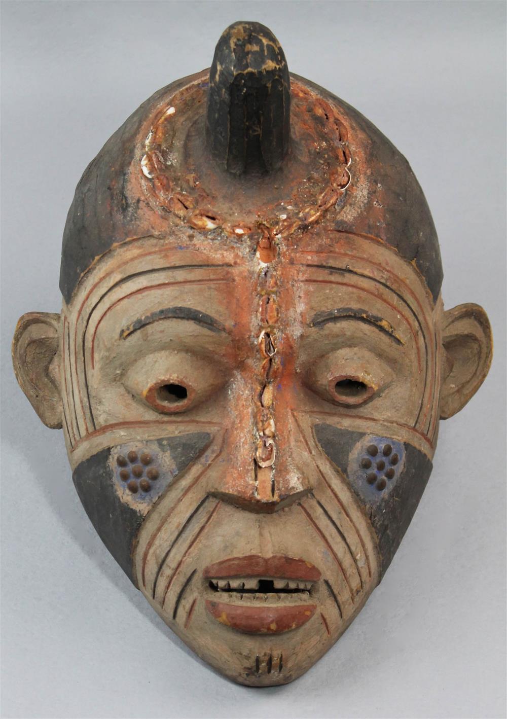 Appraisal: KONGO STYLE AFRICA POLYCHROME PAINTED CARVED MASK the domed head