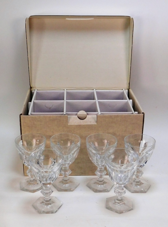 Appraisal: SET BOXED BACCARAT HARCOURT WATER WINE GOBLETS France th CenturyFrom