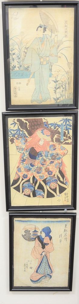 Appraisal: Group of five vintage Japanese woodblock prints largest x Group